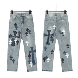 Street Loose Washed Denim Jeans with Cross Patch Light Indigo